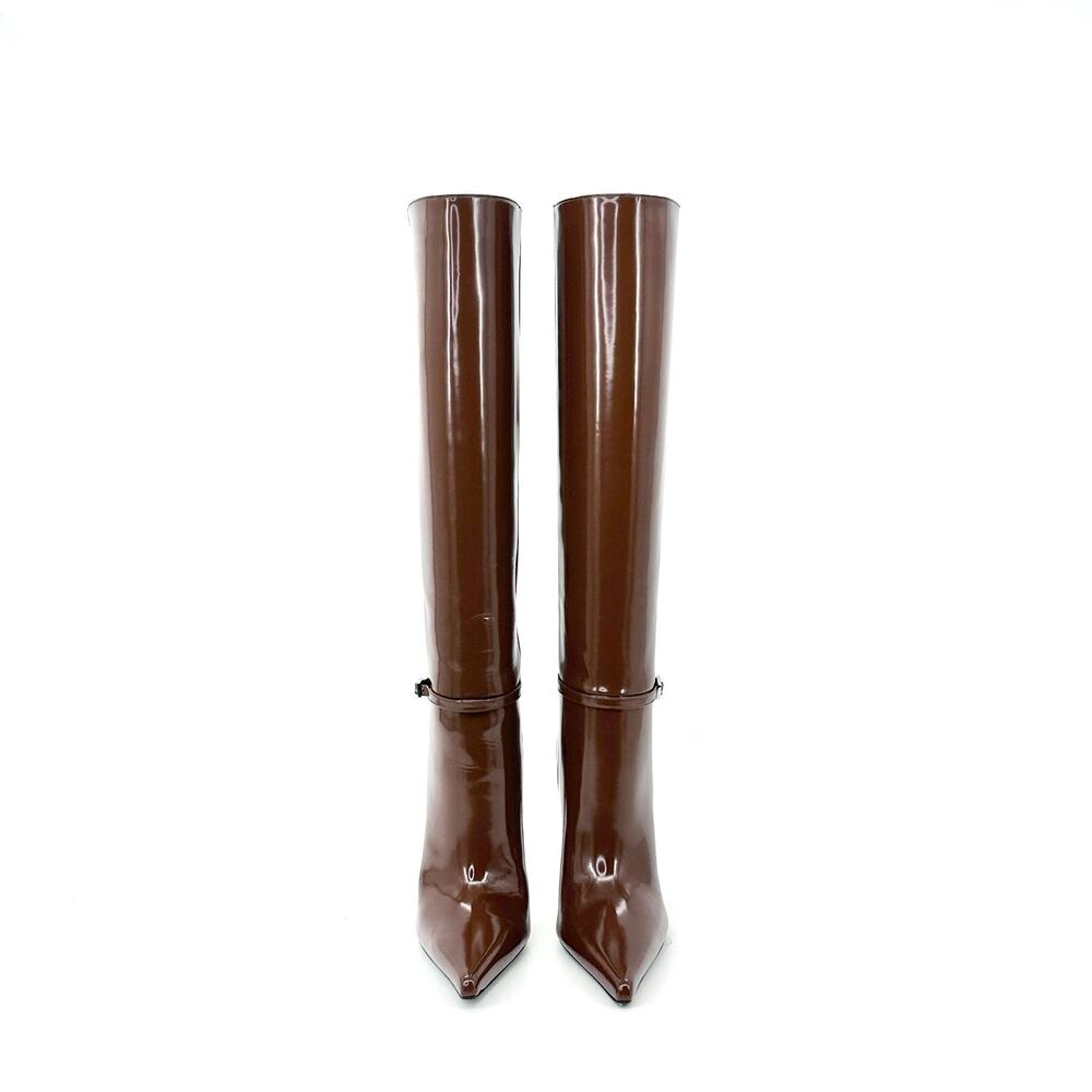 NWOB Saint Laurent Vendome Knee High Boots Pointed Toe Brown Leather EU 38 US 8 - Picture 5 of 14